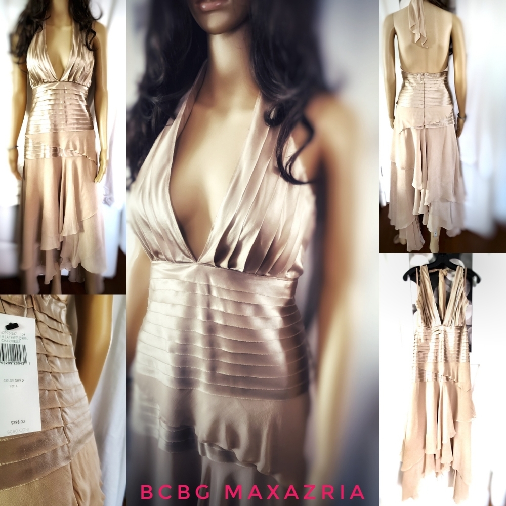 BCBG MAXAZRIA HLTER SILK CHIFFON LAYERED DRESS